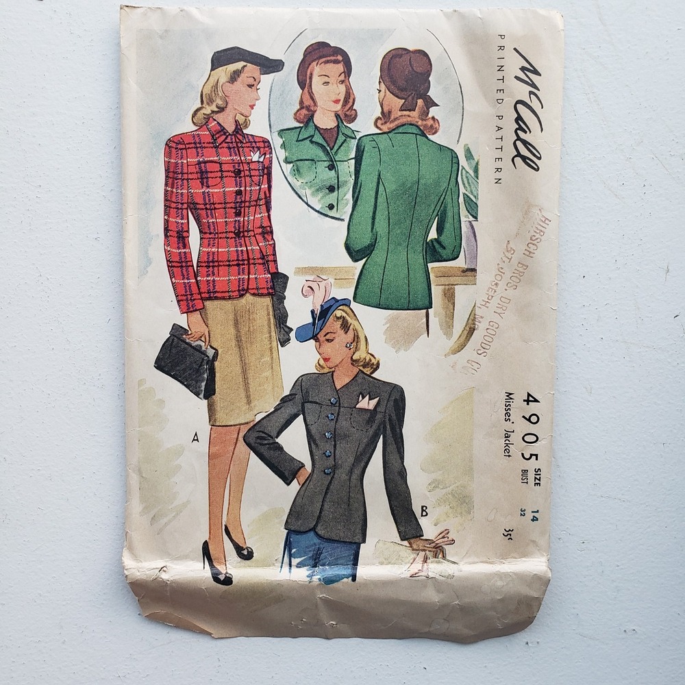 1940s Vintage McCalls 4905 Scottish Plaid Sporting Blazer Jacket Sewing Pattern